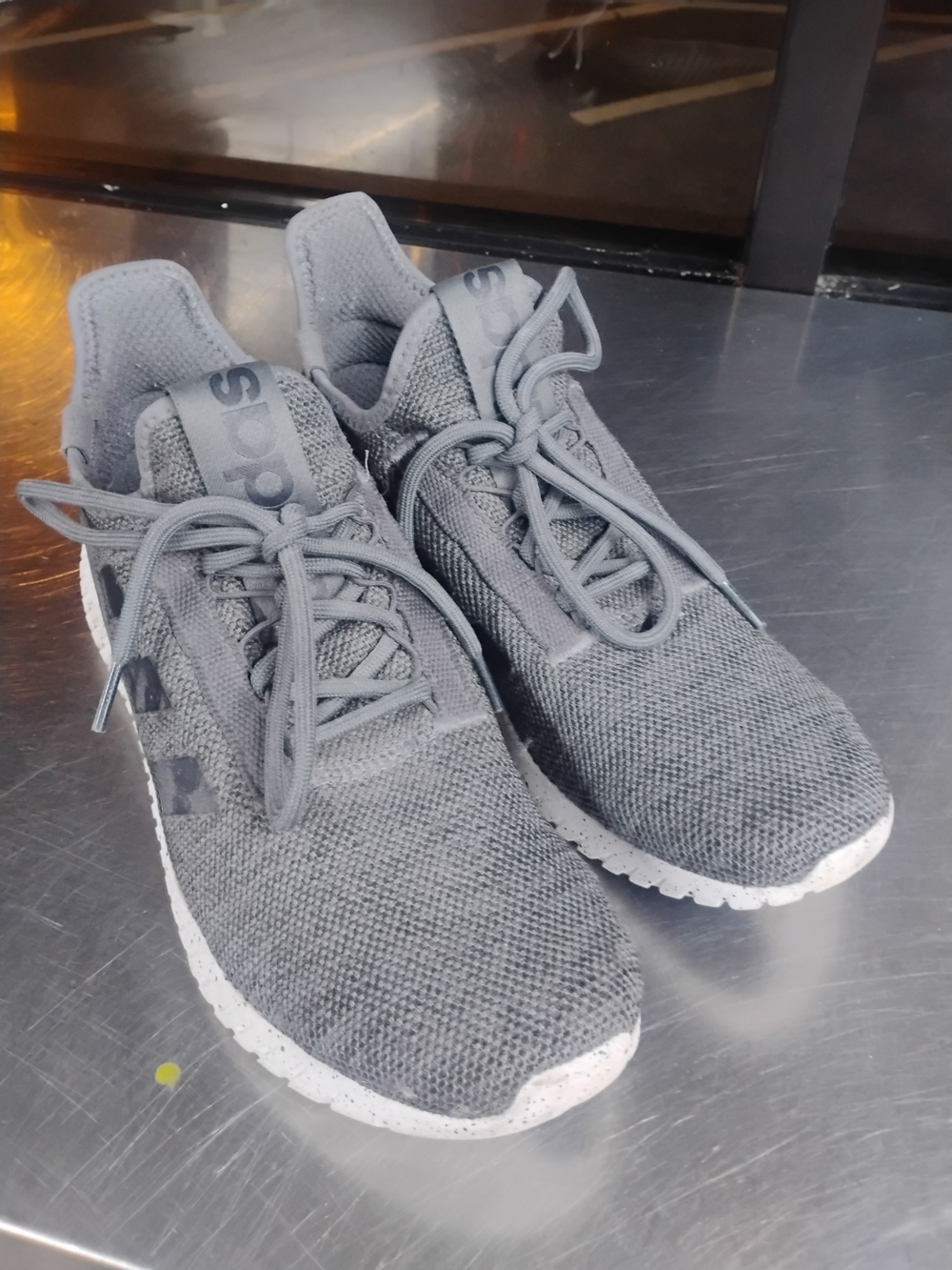 Size Mens 12 adidas Grey Knit Lace-Up Sneakers - Breathable Everyday Style